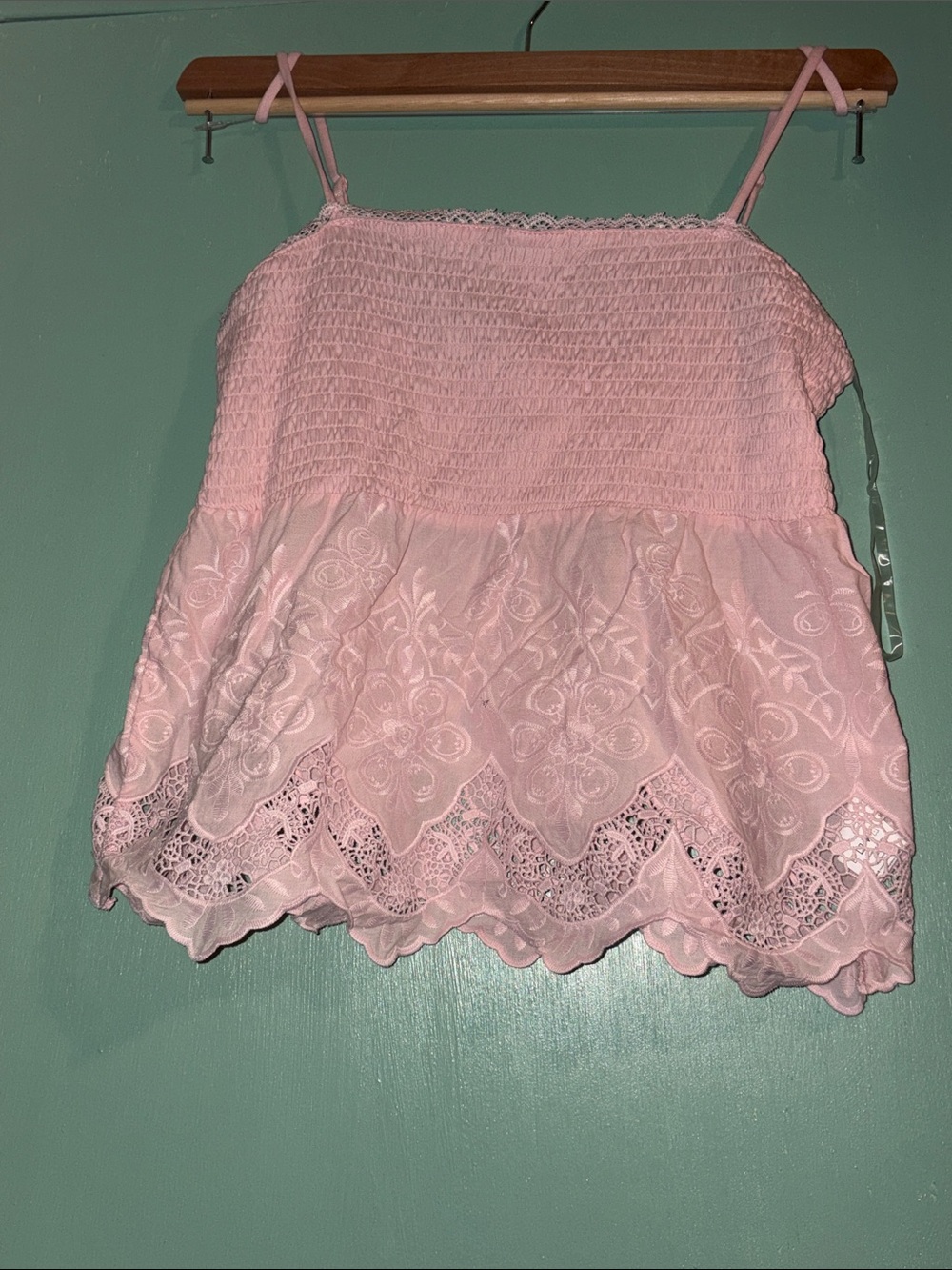 Forever 21 Light Pink Smocked Lace-Trim Cami